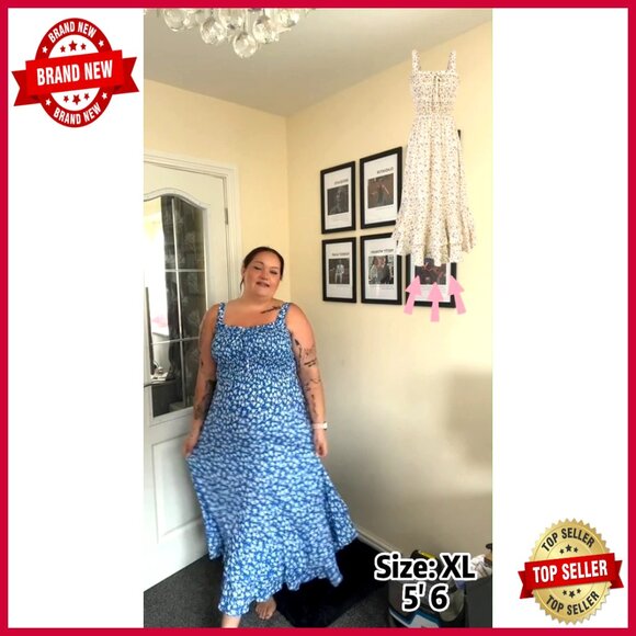 Floral Maxi Dress Boho A-Line Square Neck Tiered Ruffles Summer Beach - Picture 7 of 7